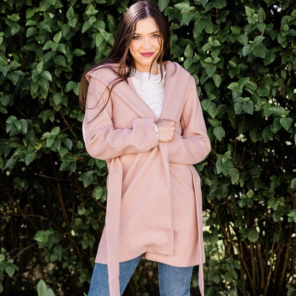 Zara faux wool hooded belted coat